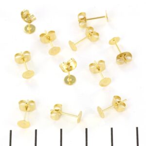 Baza cercei rotund plat - otel inoxidabil auriu, 5 mm, set 2 bucati