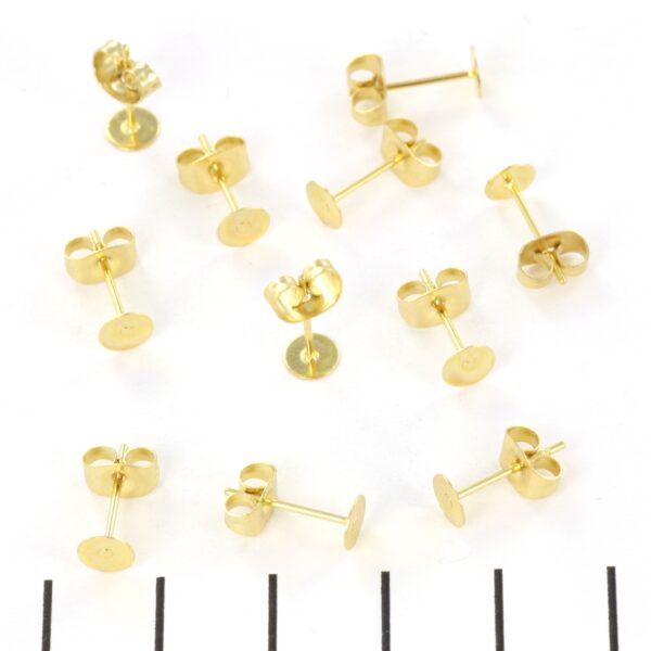 Baza cercei rotund plat - otel inoxidabil auriu, 5 mm, set 2 bucati