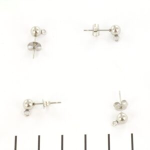 Tije pentru cercei cu bilă și orificiu - din oțel inoxidabil argintii, 5 mm, set 2 bucati