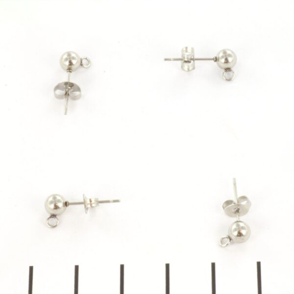 Tije pentru cercei cu bilă și orificiu - din oțel inoxidabil argintii, 5 mm, set 2 bucati